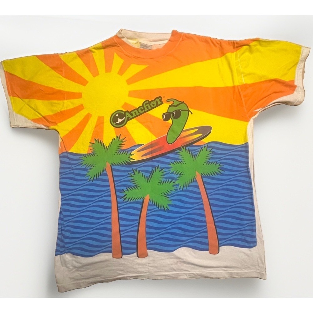 Vintage 90s‎ Anchor Poppers Shirt XL All Over Print Style Sunburst Tultex Mascot